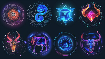 Astrological zodiac signs designed with graphene lattice pattern