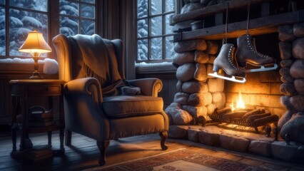 Cozy room with fireplace and armchair