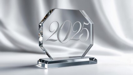 Crystal trophy with the year 2025 with transparent background