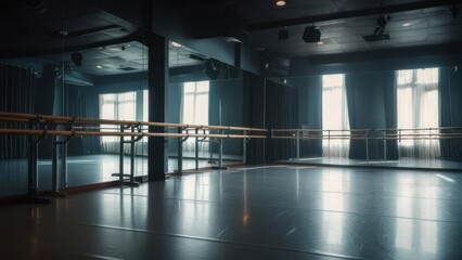 Fototapeta premium Dance studio with mirrors and ballet barres
