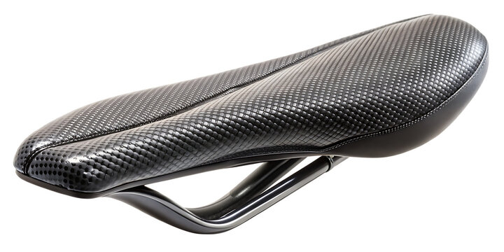Carbon Fiber Bicycle Saddle with Textured Pattern and Metal Rails bike seat isolated on a transparent background