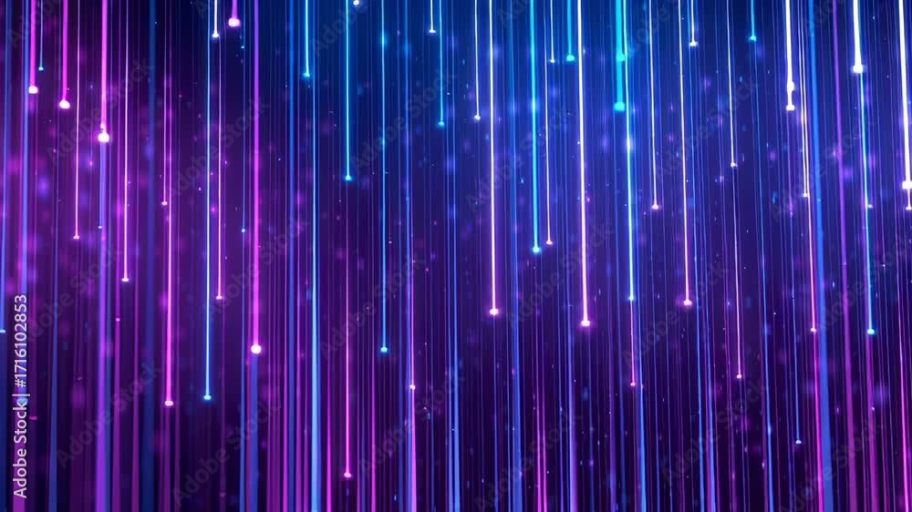 Aufkleber luminescent digital particles cascading vertically through blurred technological landscape. ethereal
