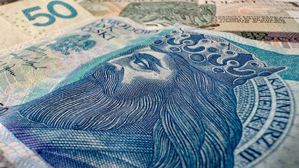 Close-Up of 50 Polish Zloty Banknote – Currency and Finance Concept