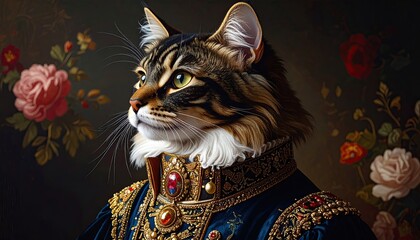 Aristocratic Cat Portrait in Elegant Fashion