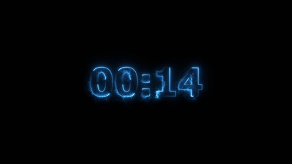 Countdown 14 second neon bright royal blue color 4k illustration. black background 4k illustration.
