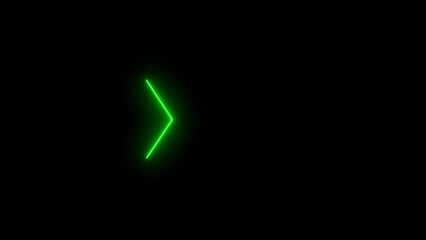 Neon arrow line bright movement lime green color 4k illustration. black background 4k illustration.
