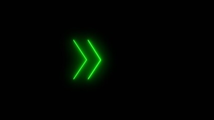 Neon arrow line bright movement lime green color 4k illustration. black background 4k illustration.