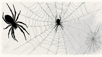 Fototapeta premium Spider web black and white vector illustration