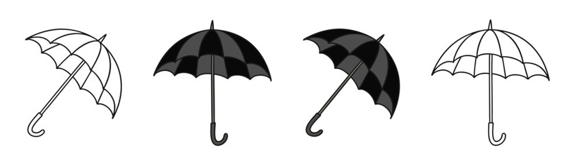Umbrella silhouettes open and closed vector.Umbrella set vector design.