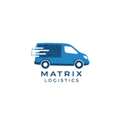 Blue delivery van in motion representing logistics services, with a simple design and minimal background