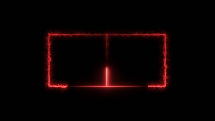 Neon line frame animation. Abstract moving neon bright square, red color animation. black background 4k video.