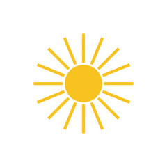 Bright yellow sun icon radiating warmth against a white background, symbolizing positivity and energy