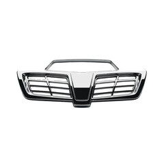 Chrome car grille showcasing sleek design and shiny finish against a white background