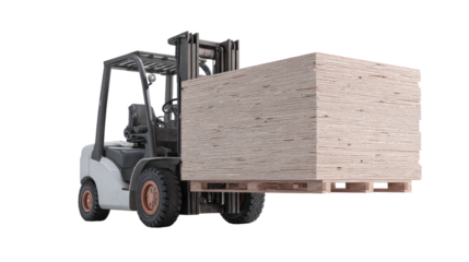 Forklift carrying large plywood pallet