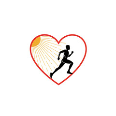 Obraz premium Runner in heart shape with sun rays isolated on transparent background