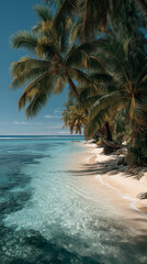 Paradise beach with white sand and coco palms. Summer vacation concept.