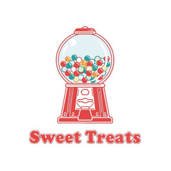 Colorful gumball machine filled with assorted candies, set against a plain background, inviting joy