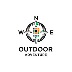 Compass logo representing outdoor adventure with directional letters and vibrant colors