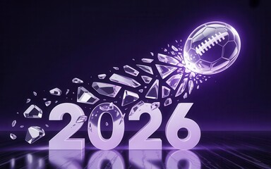 2026 football season announcement with dynamic shattered glass effect and glowing ball