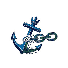 Digital anchor design featuring a crown and chain, symbolizing strength and technology integration