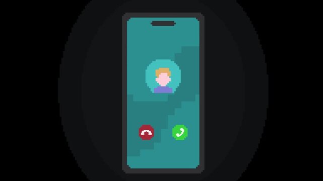 Pixel art, call from a white male, blond hair, dark background (endless loop)