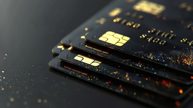A group of three credit cards piled up on top of each other