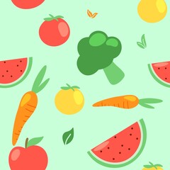 seamless pattern with fruits and vegetables cartoon elements illustration