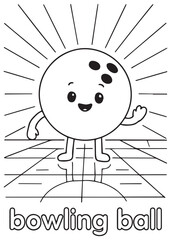 coloring book bowling ball with shining rays line art for kids