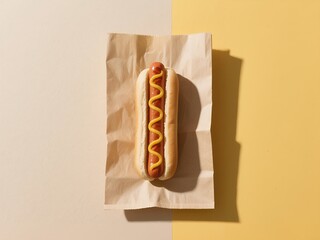 Minimalist hotdog on wrapping paper 