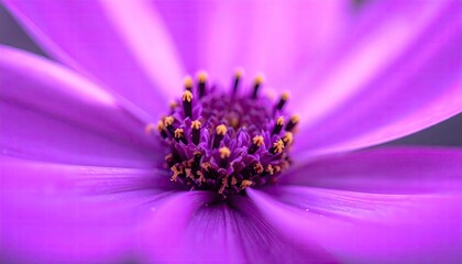 Closeup of Vibrant Purple Flower with Yellow Stamens in Sharp Focus Detailed Macro Shot Capturing Textures and Intricate Details against Soft Focus Background