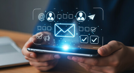 Email marketing strategy on a smartphone screen for business and communication success boosting productivity and efficiency using mobile technology in digital communication campaigns