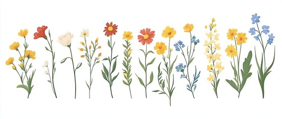 A set of wildflowers, vector illustration on a white background