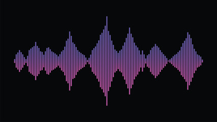 Audio spectrum waves in purple and pink gradient  vector with black background