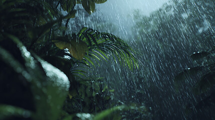 Rain on Tropical Fern Leaves, Close‑Up, 4K