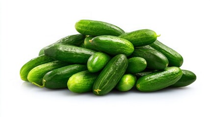 Fresh cucumbers piled on white background. Neural network AI generated