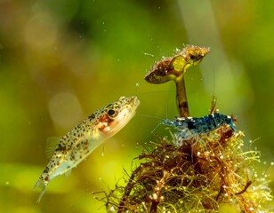Fish and shrimp in aquatic habitat