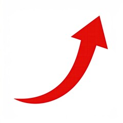 A vibrant red arrow curves upward, signifying growth, progress, or increase against a stark white background