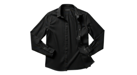 Black Long Sleeve Button Down Shirt Flat Lay Product Shot Isolated on White