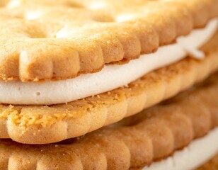 Close-Up of Crunchy Sandwich Biscuit with Cream Center