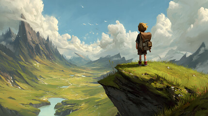 Adventurer in Vast Valley, Painterly 3D Style, 4K