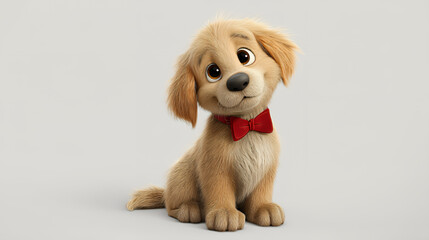 Smiling Puppy Mascot, Fluffy 3D Character, 4K