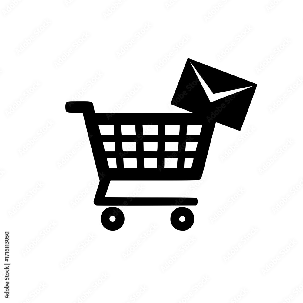 Poster simple vector of cart with envelope icon for message alerts in online shopping and retail systems