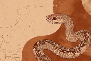 A simple line drawing of two boho-style snakes
