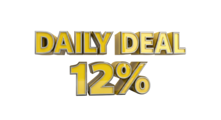 Golden Glossy 3D Render Text "DAILY DEAL 12%" Isolated on White Background