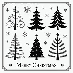 Merry Christmas Black and White Vector Illustration