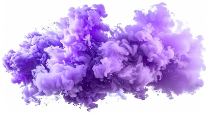 Naklejka premium Abstract purple and lavender ink swirling in water, isolated on white background, creating a cloud-like effect