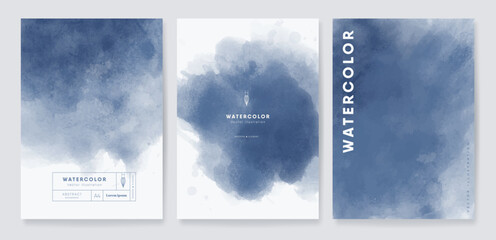 Abstract banner, poster, flyer, cover, invitation or greeting card design template set with dark blue watercolor texture. Top veiw sea wave background collection. Vector illustration