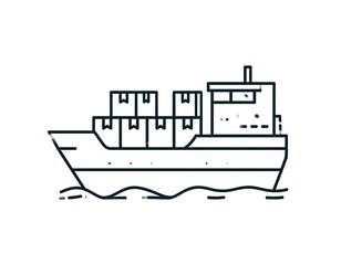 Fototapeta premium Simple black-line illustration of a cargo ship