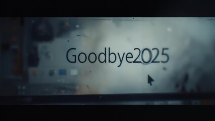 Goodbye2025 text on screen digital display
