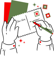 Illustration of Hands Writing a Letter to Santa